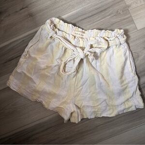 Cloth & Stone High Waist Striped Shorts Tie Waist Pockets Pale Yellow and White